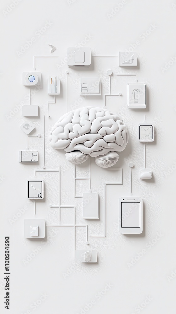 Poster digital brain concept with technology connections modern workspace visual art minimalist environment