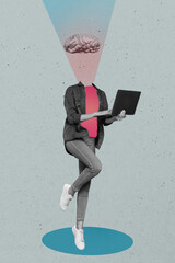 Collage trend artwork composite sketch poster of caricature headless young lady stand creative...