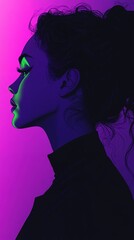 Profile of a Woman With Artistic Lighting in Vibrant Hues During a Nighttime Setting