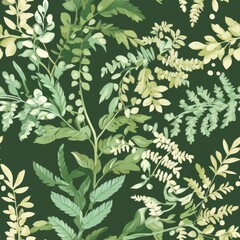 Fototapeta premium Dark Green Botanical Pattern with Delicate Leaves