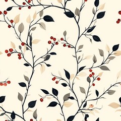 Elegant Floral Pattern with Berries and Branches