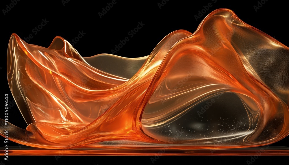Poster elegant flowing wave transparent glass cloth: 3d rendering in digital format. exquisite design. visu