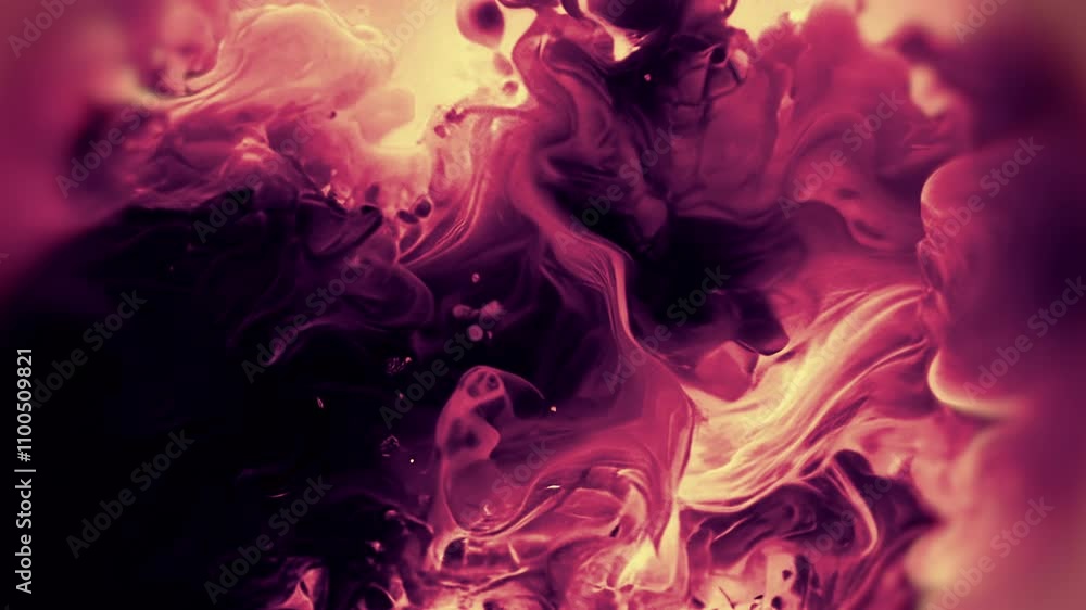Aufkleber An abstract composition in which fluid shapes of colored clouds in dark red flow smoothly into each other on a yellow-orange background. The movement is reminiscent of flowing ink