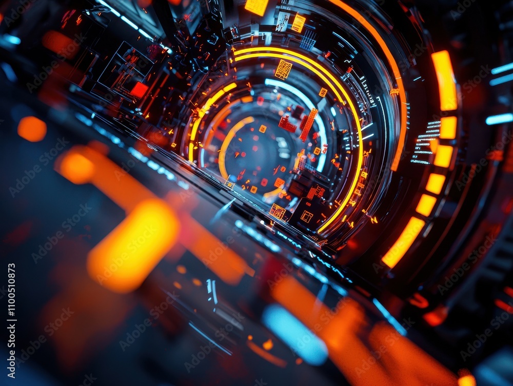 Poster dynamic abstract art of digital learning pathways futuristic technology environment digital art inte