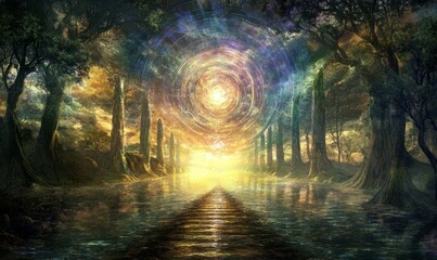 A mystical ley line nexus where powerful elemental energies converge