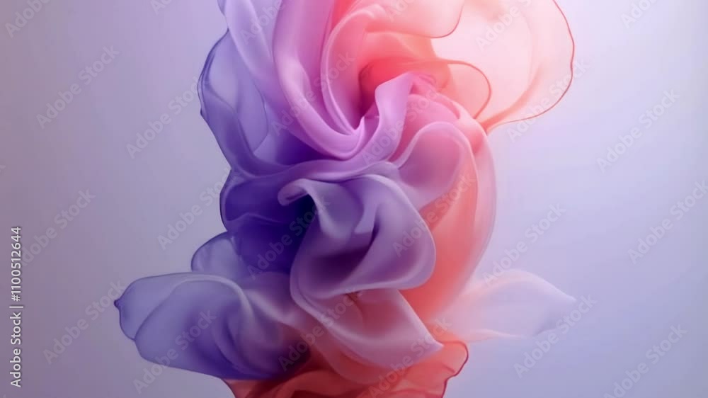 Aufkleber Translucent, silky waves in gradients of purple, pink and coral come to life in fluid motion. The animation conveys a sense of lightness and delicacy, while the soft light emphasizes volume and adds e