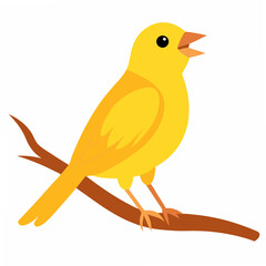 A bright yellow canary bird singing melodiously while perched on a tree branch, radiating joy and nature's harmony.