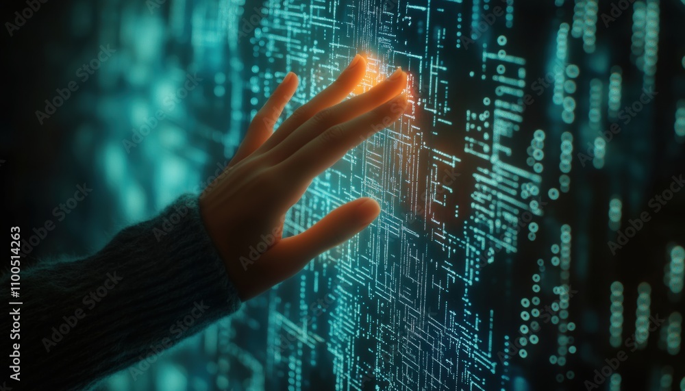 Poster businesswoman introducing artificial intelligence with big data and digital neural network in future