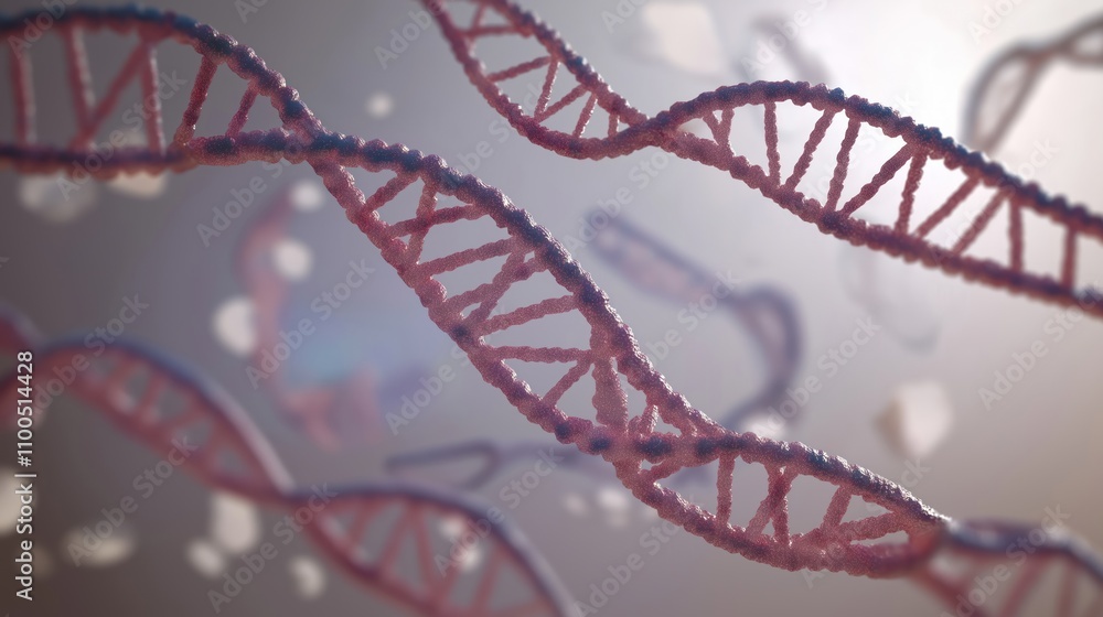 Poster 3d render of complementary dna rna strands. molecular structure of genetic code. illustration of gen