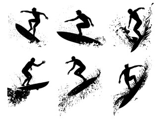Obraz premium Surfing silhouette vector collection showing dynamic surfing poses