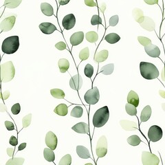 Obraz premium Delicate Watercolor Eucalyptus Leaves Pattern