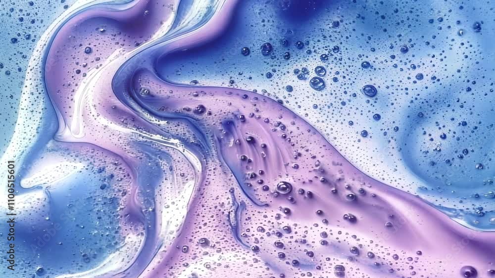 Aufkleber Digital animation of a dense pink and blue flow with bubbles and foam, where wavy lines smoothly transition to create a fluid effect and glowing details emphasize depth and texture