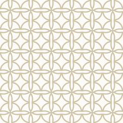 Vector geometric ornament texture. Antique seamless pattern with curved lines, crosses, circles, flower silhouettes, lattice. Gold and white abstract repeated geo background with medieval motifs