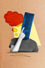 Composite trend artwork sketch photo collage of headless person keyboard head mind think cloud...
