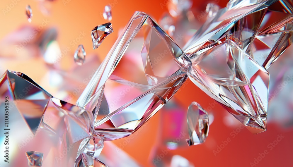 Poster digital 3d rendering of glass geometries with dispersion s showcasing intricate and mesmerizing patt