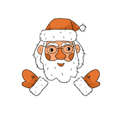 Cute Christmas illustration set of santa claus and gloves clipart, elements for designing greeting cards, labels, seasonal stickers, and holiday,  illustration isolated on white background