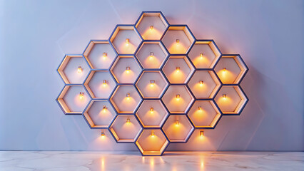 Abstract background hexagon pattern with glowing lights.