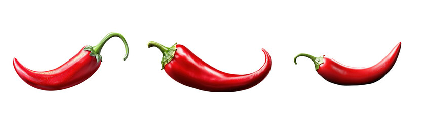Collection of red chili peppers on transparent background, fresh spicy vegetables