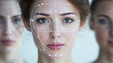 Advancements in facial recognition technology showcased through a human subject with a digital overlay