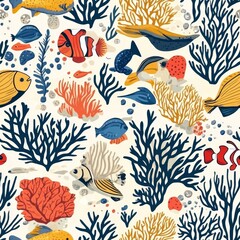 Fototapeta premium Vibrant Underwater Coral Reef Pattern Design
