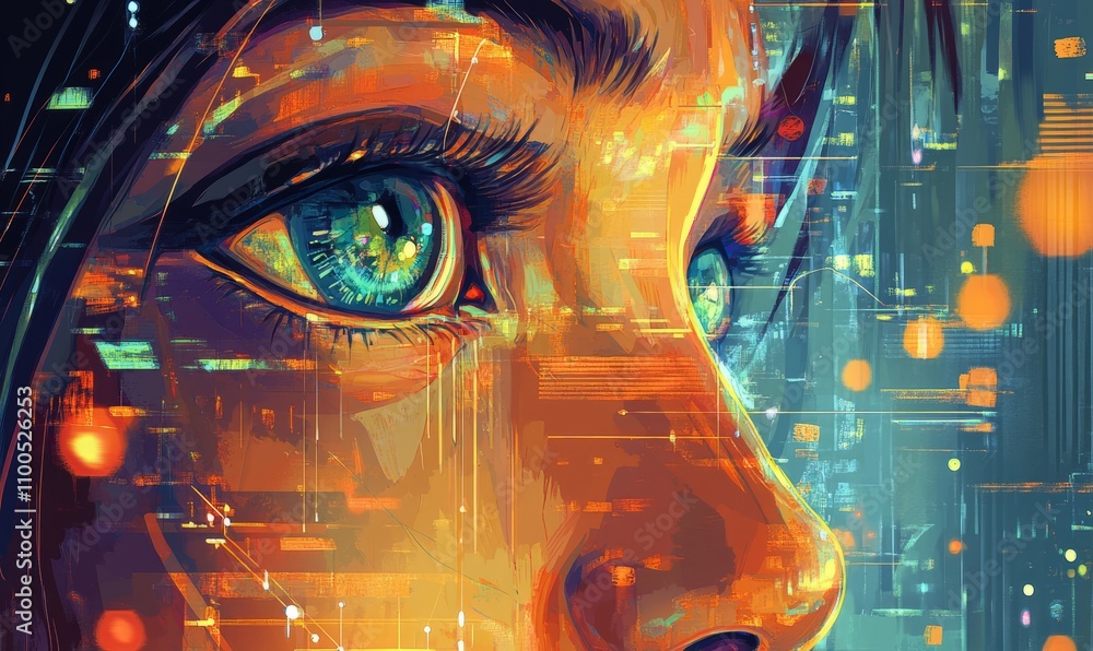 Poster digital painting of analyze the impact of ai technology on accelerating advancements in cyber big da