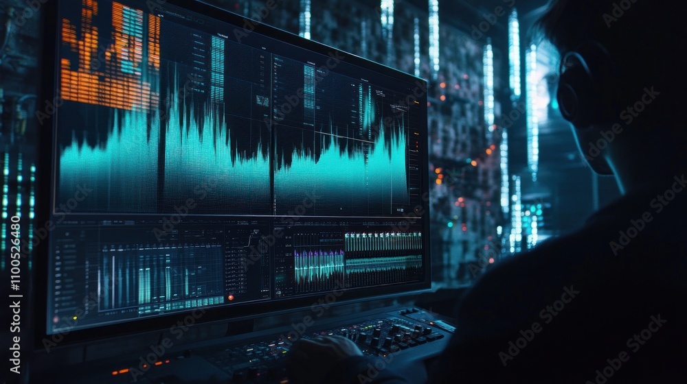 Poster cutting-edge technology hub showcasing advanced data analysis and digital visualization
