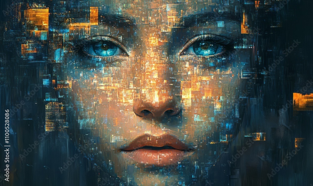 Aufkleber digital painting of analyze the impact of ai technology on accelerating advancements in cyber big da