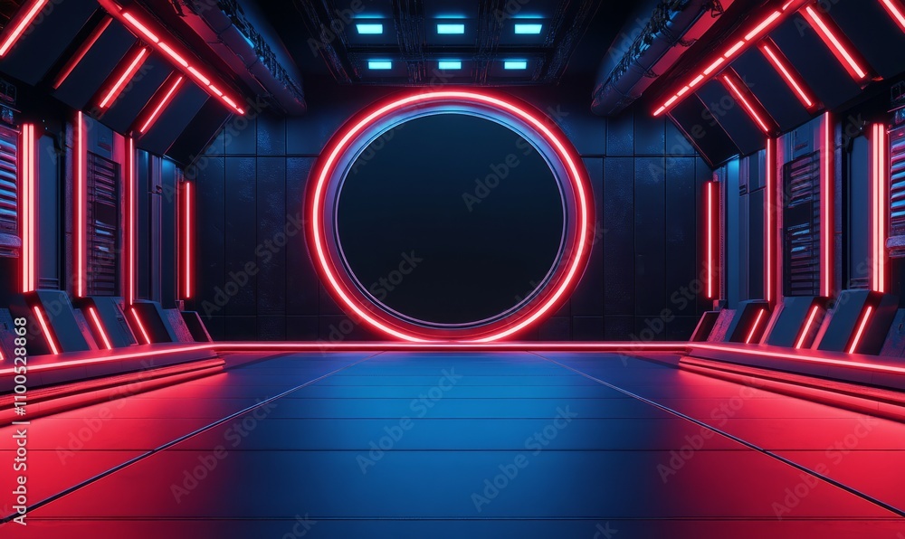 Poster stage design with a circular led screen, a large stage for a tv show. the modern virtual background 