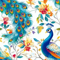 Fototapeta premium Peacock and Floral Pattern Design