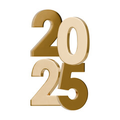 A composition with 3D elegant and modern gold numbers 2025. The golden hue perfect for New Year greeting cards, advertisements, or event decorations. Vector illustration isolated on a white background