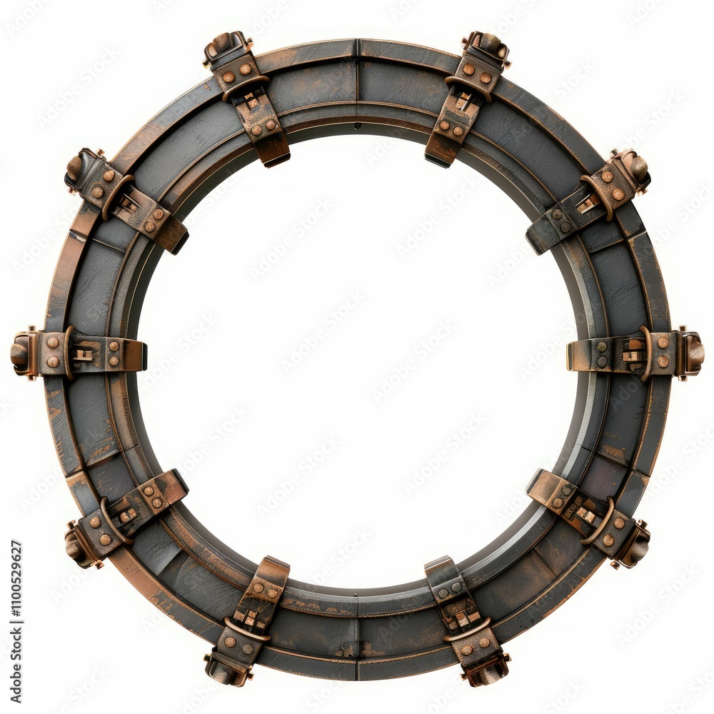 Poster metallic steampunk frame with rivets and bolts is bordering an empty space