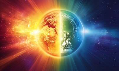 Obraz premium Diagram of solar radiation hitting Earth, highlighting the absorption and reflection processes in the atmosphere