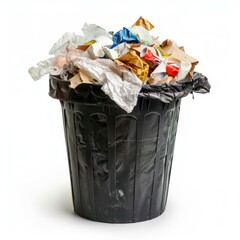 Overflowing trash can full of garbage, symbolizing waste and the need for recycling