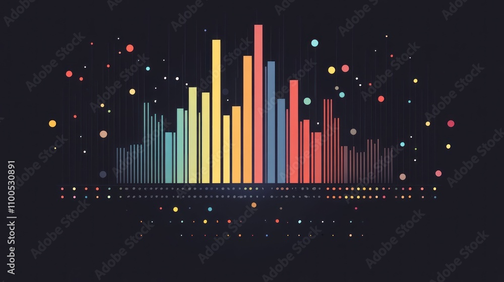 Poster colorful bar graph visualization displaying data analysis on dark background