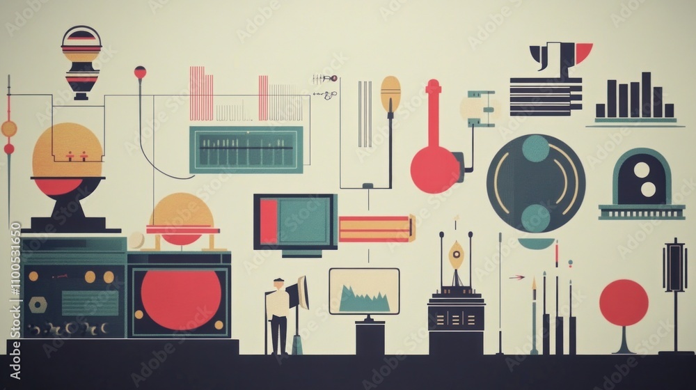 Poster abstract digital technology display with data visualization elements
