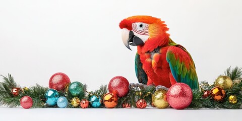 Fototapeta premium Festive Macaw Parrot with Christmas Ornaments