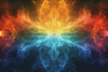 Beautiful cyberspace blue symmetrical rainbow abstract background, golden ratio elements.