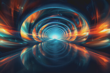 Obraz premium Beautiful cyberspace blue symmetrical rainbow abstract background, golden ratio elements.