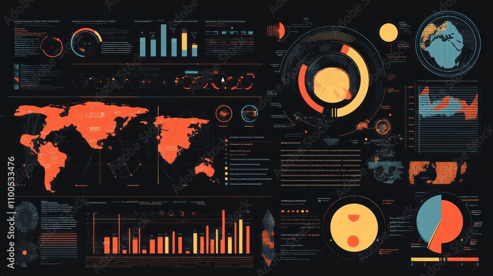 Poster comprehensive data visualization of global analytics and infographics design