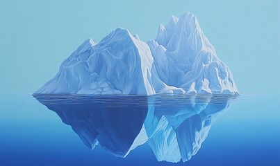 Obraz premium An iceberg visible above and below water on a clear blue background, illustrating the concept of hidden depth design 