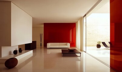 Minimalist Room with White Walls and a Red Accent Wall