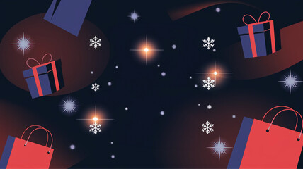 Festive Holiday Background Illustration with Gift Boxes and Snowflakes, Generative AI