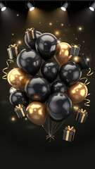 Black Friday Celebration with Balloons and Gift Boxes, Generative AI