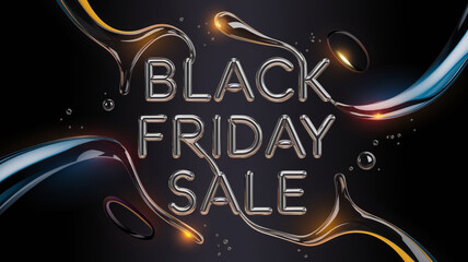 Futuristic and Luxurious Illustration of a Black Friday Sale with Metallic and Liquid Aesthetics, Generative AI