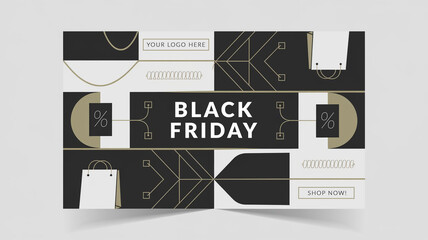 Sophisticated Black Friday Flyer with Minimalist Design Elements, Generative AI
