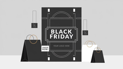 Sophisticated Black Friday Flyer with Minimalist Shopping Elements, Generative AI