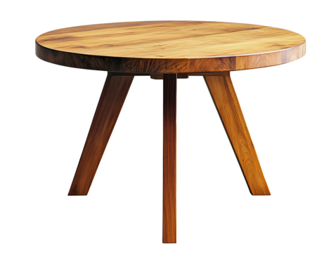 Wooden round table with sturdy legs suitable for dining or workspace decor