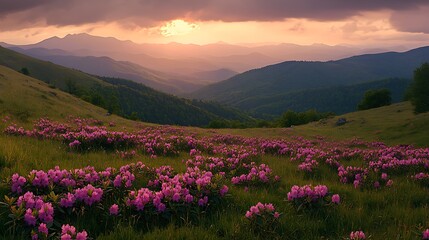 Fototapeta premium A beautiful sunrise over the Carpathian Mountains hills