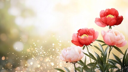 Obraz premium Vibrant Watercolor Peonies in Warm Golden Glow Backdrop