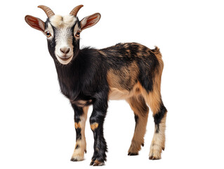 Cute young goat standing upright with a friendly expression in a bright studio